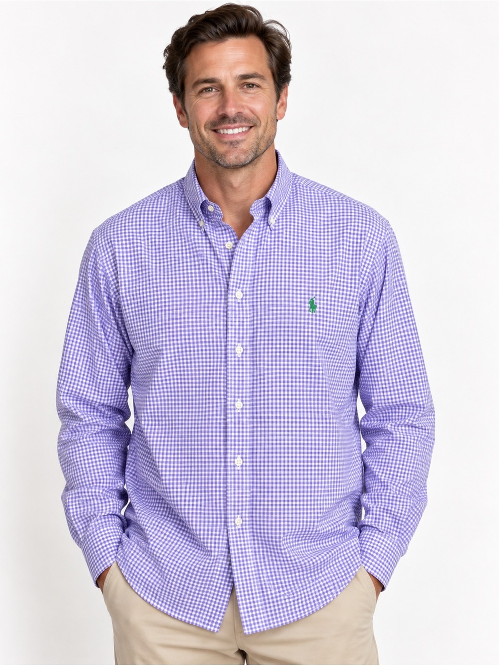 Polo Ralph Lauren Purple Gingham Button Down Shirt XXL Classic Fit Cotton Office